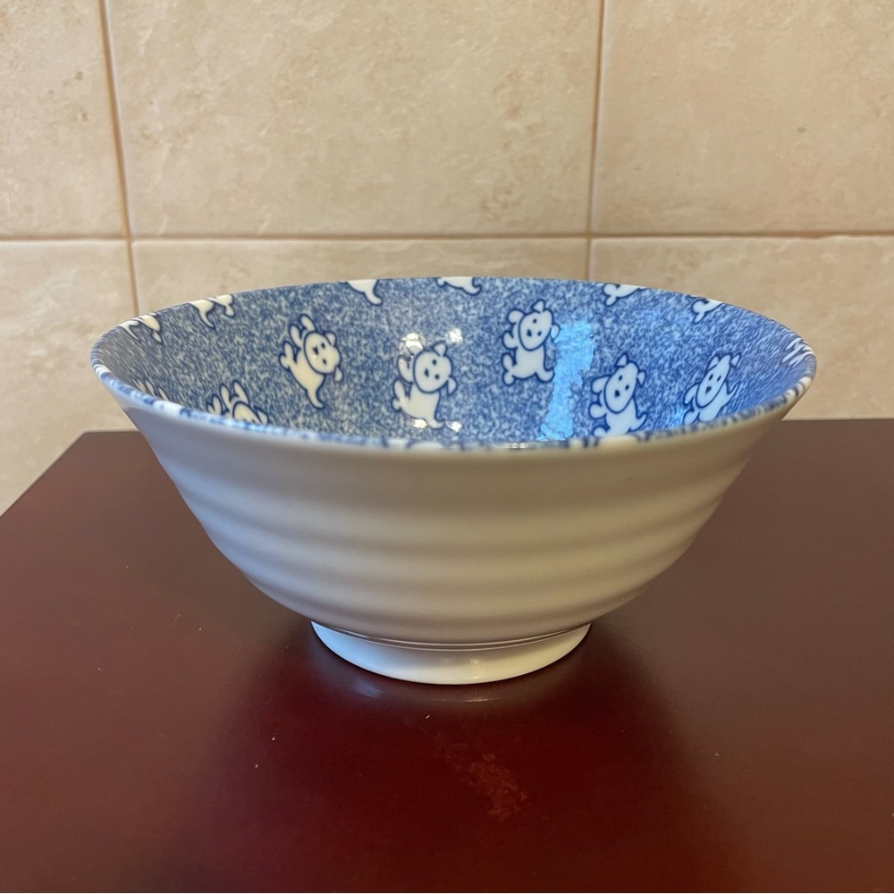 SET OF 2 JAPAN DOG DESIGN BLUE & WHITE CERAMIC BOWLS Soup Noodle Pet - Picture 5 of 15